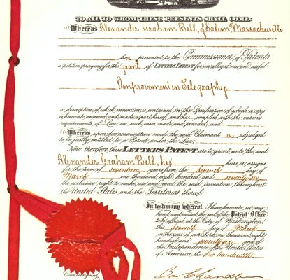 Drawing from Alexander Graham Bell's 1876 US telephone patent No. 174,465