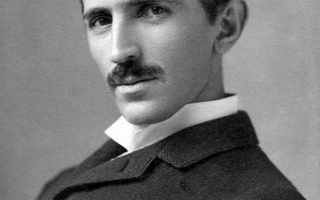 Black-and-white portrait photograph of Nikola Tesla around 1890